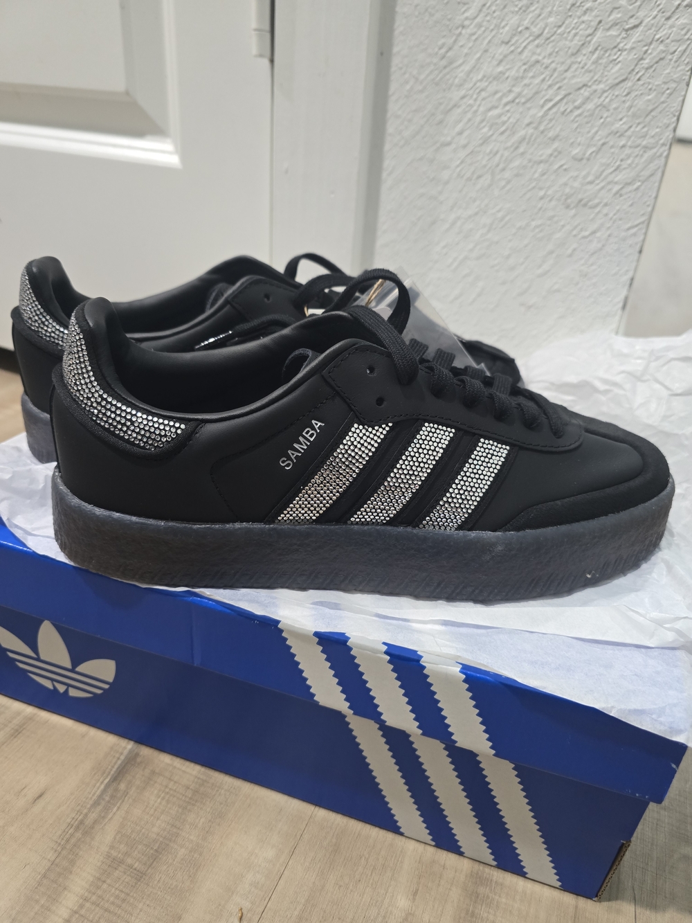 Women's Adidas Samba Platform Sneakers - Black with Silver Rhinestones..... - Picture 5 of 5